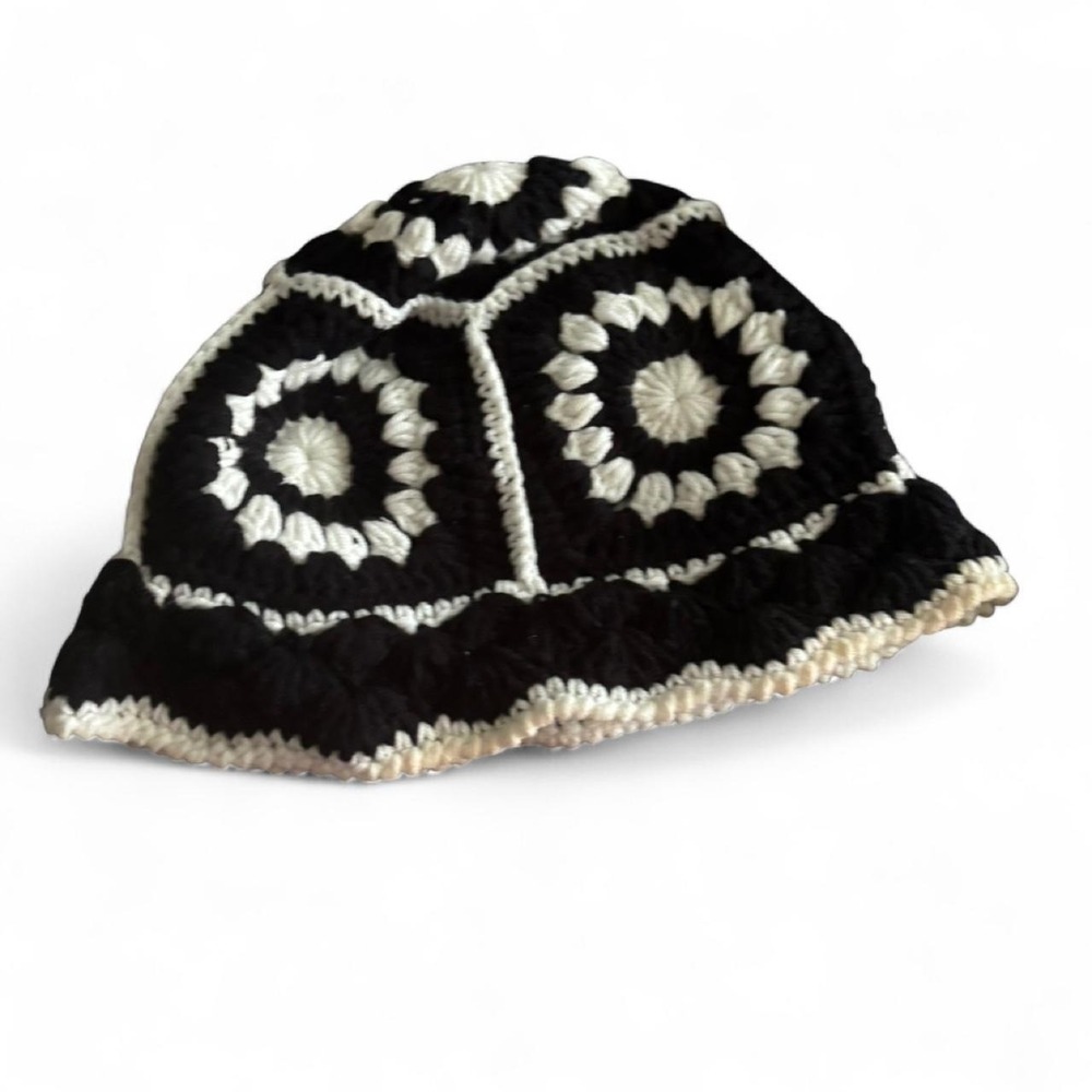 Handmade black and white crochet bucket hat